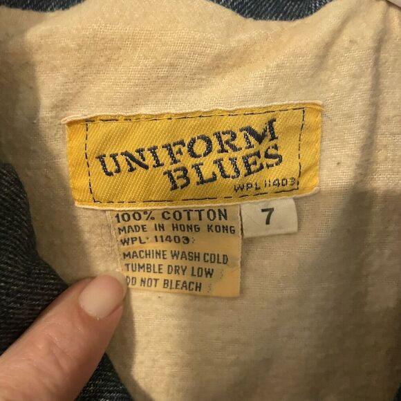 Vintage Jean Jacket Zip Off Sleeves Lined Snaps 1980s Faux Leather Accents Sz 7 - Picture 2 of 10